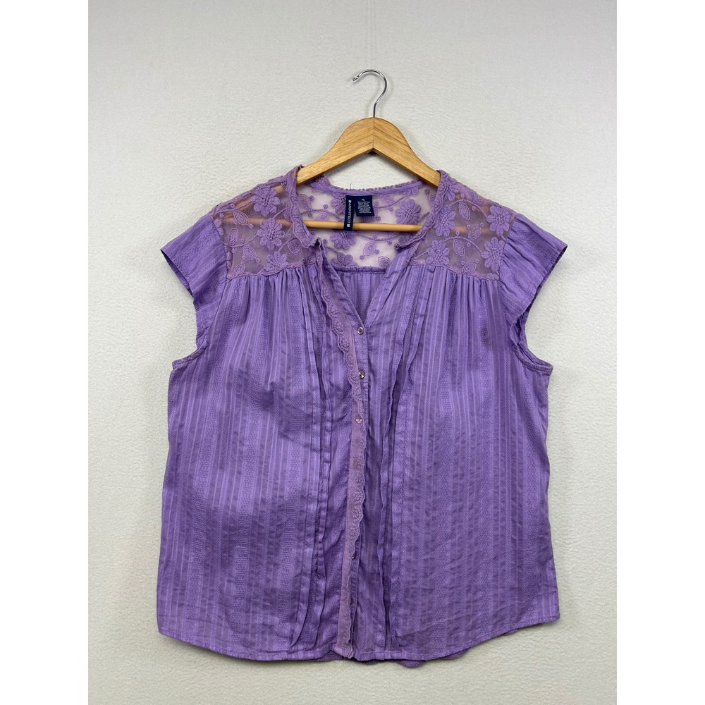 Boho Architect Womens XL Purple Lace Yoke Pintuck Button Victorian Down Blouse